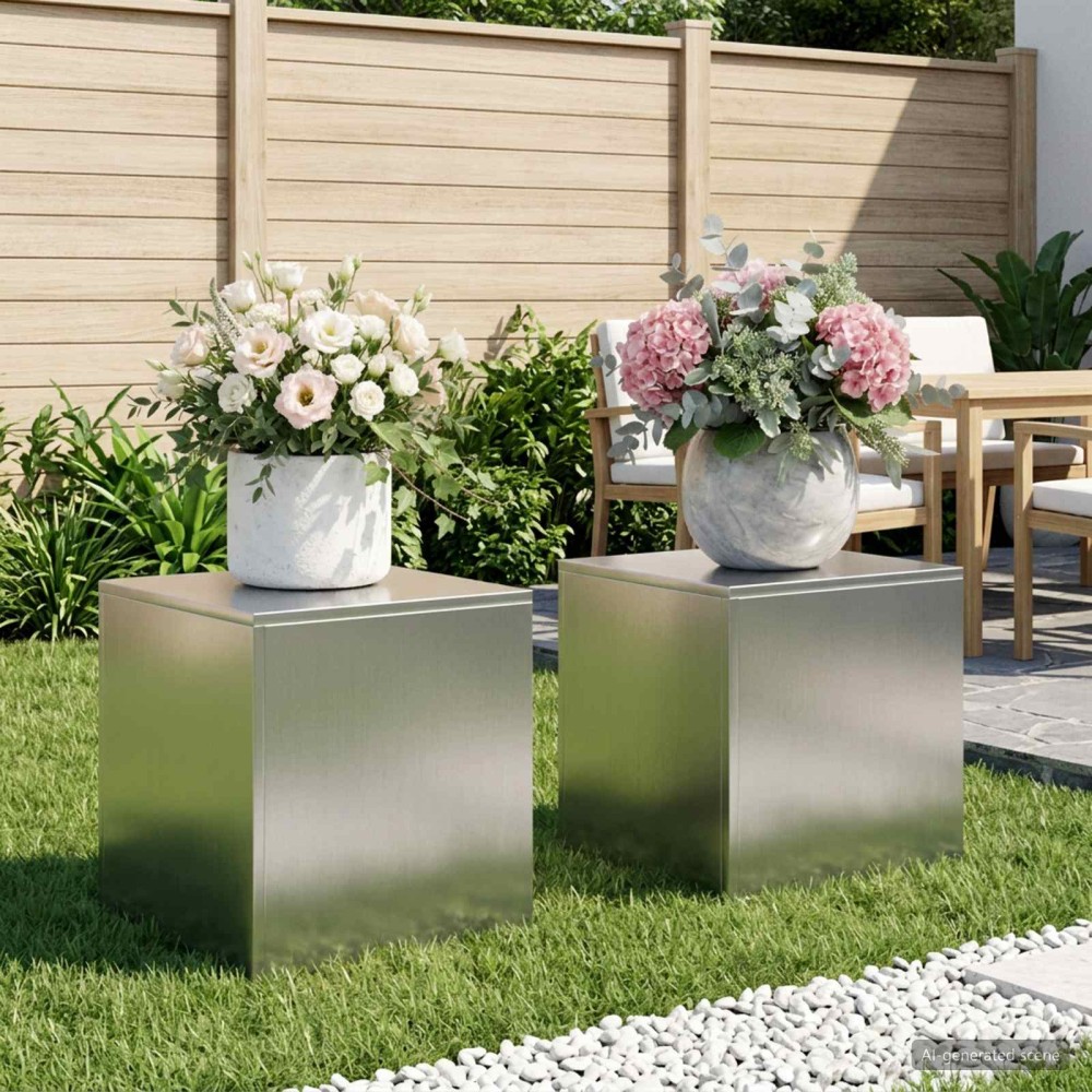 vidaXL Βάση φυτών 2 pcs Ασημί 40 x 40 x 40 cm Ανοξείδωτο Ατσάλι