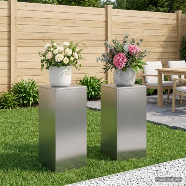 vidaXL Βάση φυτών 2 pcs Ασημί 30 x 30 x 60 cm Ανοξείδωτο Ατσάλι