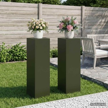 vidaXL Βάση φυτών 2 pcs Λαδί 30 x 30 x 100 εκ Ατσάλι