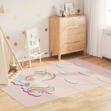 vidaXL Παιδικό Χαλί Μονόκερος Πλενόμενο Ροζ 160x230cm
