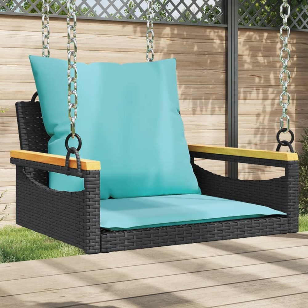 vidaXL Παγκάκι Κούνια Γκρι 63x62x40cm Συνθετικό Ρατάν με Μαξιλάρια 1 τεμ.