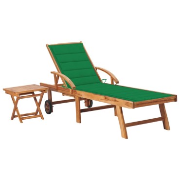 vidaXL Ξαπλώστρα από Μασίφ Ξύλο Teak με Τραπέζι και Μαξιλάρι 40x40x35cm 1 τεμ.