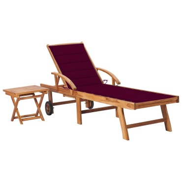 vidaXL Ξαπλώστρα από Μασίφ Ξύλο Teak με Τραπέζι και Μαξιλάρι 40x40x35cm 1 τεμ.