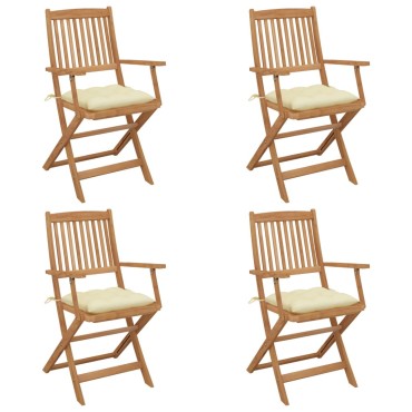 vidaXL Καρέκλες Κήπου Πτυσσόμενες 4 τεμ. Μασίφ Ξύλο Ακακίας & Μαξιλάρια 54x57x91cm