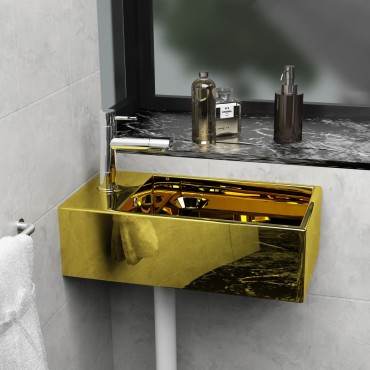 vidaXL Νιπτήρας με Οπή Υπερχείλισης Χρυσός 49x25x15 εκ. Κεραμικός