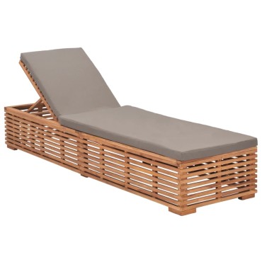 vidaXL Ξαπλώστρα από Μασίφ Ξύλο Teak με Σκούρο Γκρι Μαξιλάρι 200x60x35cm 1 τεμ.