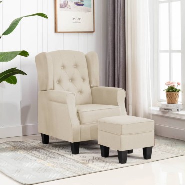 vidaXL Μπερζέρα Κρεμ Υφασμάτινη με Υποπόδιο 68x78x94cm 1 τεμ.