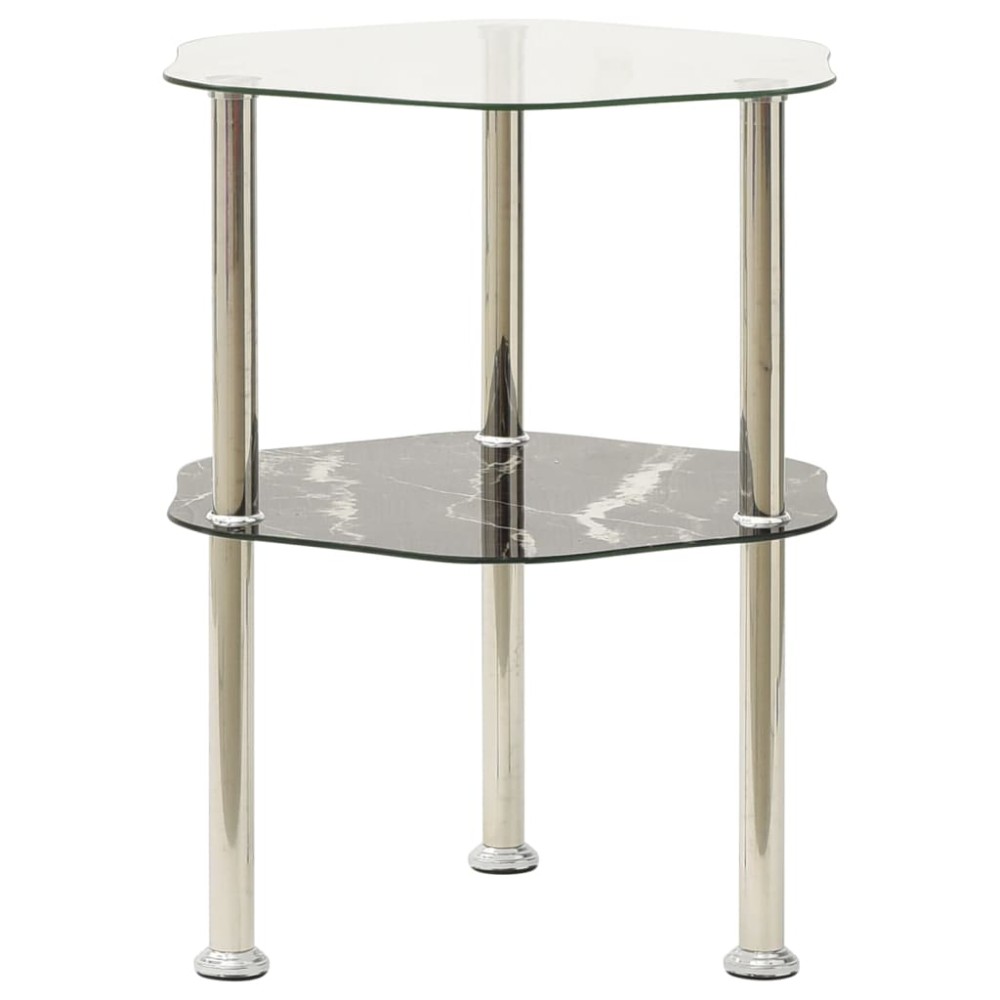 322792 vidaXL 2-Tier Side Table Transparent & Black 38x38x50cm Tempered Glass
