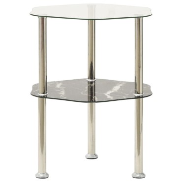 vidaXL Βοηθ. Τραπέζι 2 Επ. Διαφ. & Μαύρο Μάρμαρο 38x38x50cm Ψημ. Γυαλί