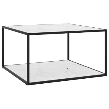 vidaXL Τραπεζάκι Σαλονιού Μαύρο 90x90x50cm Λευκό Γυαλί Όψη Μαρμάρου 1 τεμ.