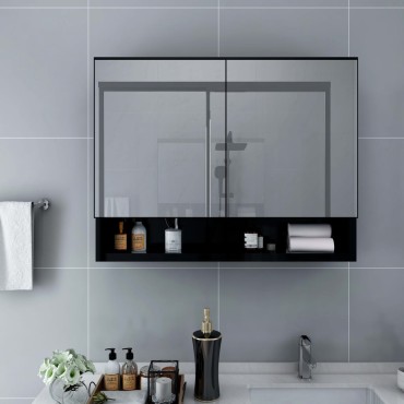 vidaXL Καθρέφτης Μπάνιου με Ντουλάπι / LED Μαύρο 80x15x60cm MDF 1 τεμ.