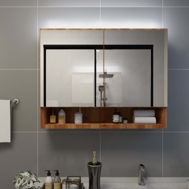 vidaXL Καθρέφτης Μπάνιου με Ντουλάπι/LED Χρώμα Δρυός 80x15x60cm MDF 1 τεμ.