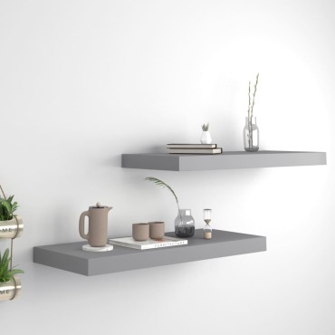 vidaXL Ράφια Τοίχου 2 τεμ. Γκρι 60x23,5x3,8cm MDF