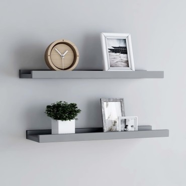 vidaXL Ράφια για Κορνίζες 2 τεμ. Γκρι 60x9x3cm από MDF