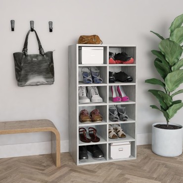 vidaXL Παπουτσοθήκη Γκρι Σκυρ Δρυς 54x34x100,5cm Επεξεργασμένο Ξύλο