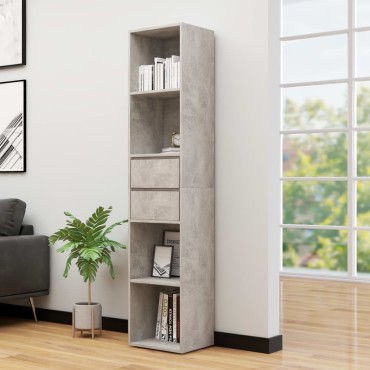 vidaXL Βιβλιοθήκη Γκρι του Σκυροδέματος 36x30x171cm από Επεξ. Ξύλο 1 τεμ.