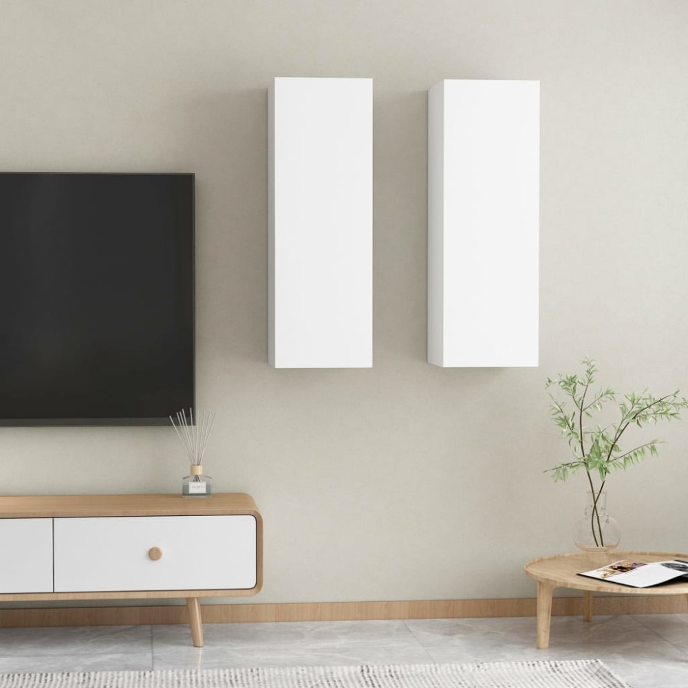 vidaXL Έπιπλα Τηλεόρασης 2 τεμ. Λευκά 30,5x30x90cm από Επεξ. Ξύλο