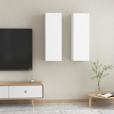 vidaXL Έπιπλα Τηλεόρασης 2 τεμ. Λευκά 30,5x30x90cm από Επεξ. Ξύλο