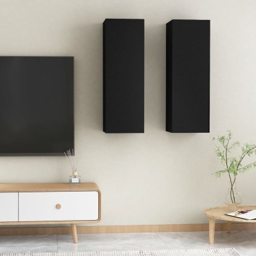 vidaXL Έπιπλα Τηλεόρασης 2 τεμ. Μαύρα 30,5x30x90cm από Επεξ. Ξύλο