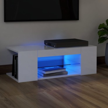vidaXL Έπιπλο Τηλεόρασης με LED Γυαλιστερό Λευκό 90x39x30cm