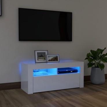 vidaXL Έπιπλο Τηλεόρασης με LED Γυαλιστερό Λευκό 90x35x40cm