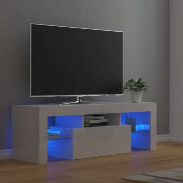 vidaXL Έπιπλο Τηλεόρασης με LED Γυαλιστερό Λευκό 120x35x40cm