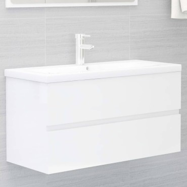 vidaXL Ντουλάπι Νιπτήρα Γυαλιστερό Λευκό 90x38,5x45cm από Επεξ. Ξύλο 1 τεμ.