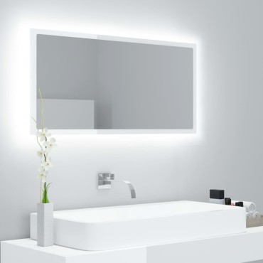 vidaXL Καθρέφτης Μπάνιου με LED Γυαλ. Λευκό 90x8,5x37cm Ακρυλικός 1 τεμ.