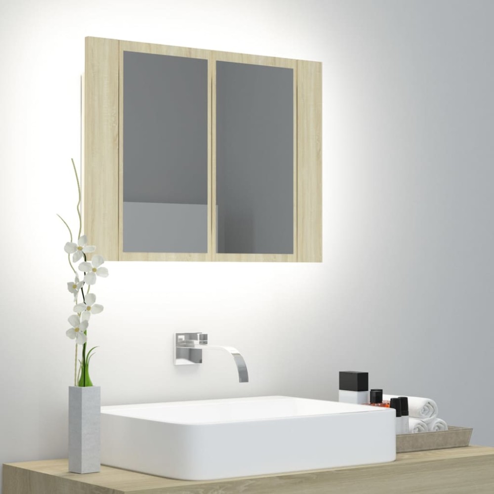 vidaXL Ντουλάπι Μπάνιου με Καθρέφτη & LED Sonoma Δρυς Ακρυλικός 60x12x45cm 1 τεμ.