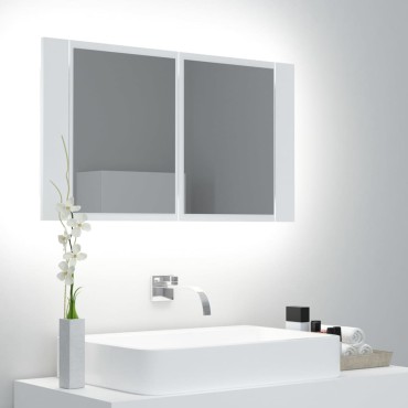 vidaXL Καθρέφτης Μπάνιου με Ντουλάπι LED Λευκός 80x12x45cm Ακρυλικός 1 τεμ.