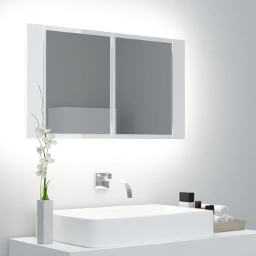 vidaXL Καθρέφτης Μπάνιου με LED Γυαλιστερό Λευκό 80x12x45cm Ακρυλικός 1 τεμ.