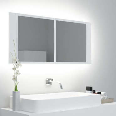 vidaXL Καθρέφτης Μπάνιου με Ντουλάπι LED Λευκός 100x12x45cm Ακρυλικός 1 τεμ.