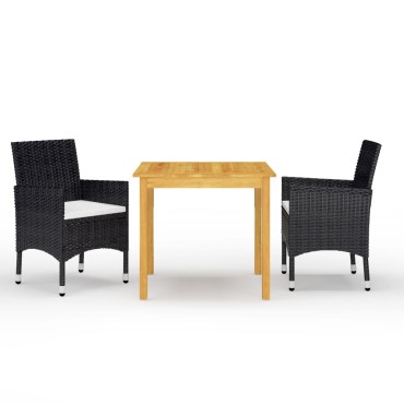 vidaXL Σετ Τραπεζαρίας Κήπου 3 τεμ. Μαύρο 52x57x84cm