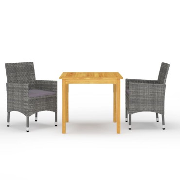 vidaXL Σετ Τραπεζαρίας Κήπου 3 τεμ. Γκρι 52x57x84cm