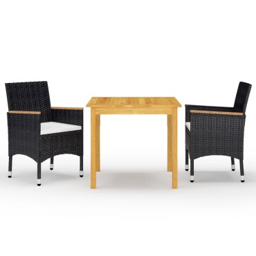 vidaXL Σετ Τραπεζαρίας Κήπου 3 τεμ. Μαύρο 52x57x84cm