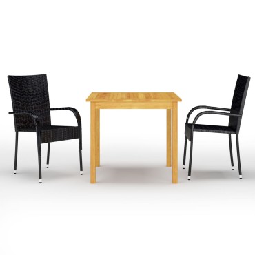 vidaXL Σετ Τραπεζαρίας Κήπου 3 τεμ. Μαύρο 85x85x74cm