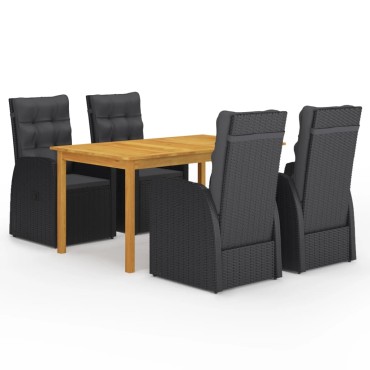 vidaXL Σετ Τραπεζαρίας Κήπου 5 τεμ. Μαύρο 150x90x74cm