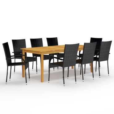 vidaXL Σετ Τραπεζαρίας Κήπου 9 τεμ. Μαύρο 200x90x74cm