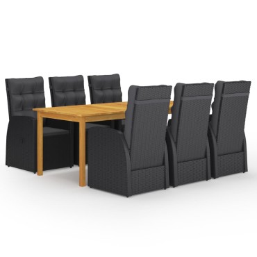 vidaXL Σετ Τραπεζαρίας Κήπου 7 τεμ. Μαύρο 200x100x74cm