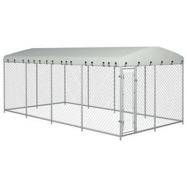 vidaXL Κλουβί Σκύλου Εξωτερικού Χώρου 7,6 x 3,8 x 2,3 μ. με Στέγαστρο