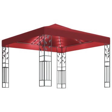 vidaXL Κιόσκι με Φωτάκια LED Μπορντό 3 x 3 μ.