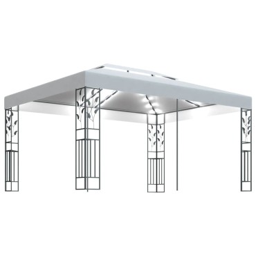 vidaXL Κιόσκι με Διπλή Οροφή και Φωτάκια LED Λευκό 3 x 4 μ.