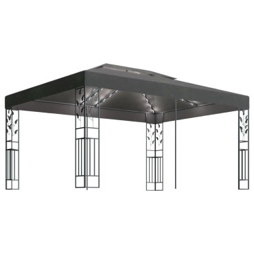 vidaXL Κιόσκι με Διπλή Οροφή και Φωτάκια LED Ανθρακί 3 x 4 μ.