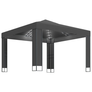 vidaXL Κιόσκι με Διπλή Οροφή και Φωτάκια LED Ανθρακί 3 x 3 μ.