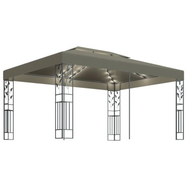 vidaXL Κιόσκι με Διπλή Οροφή και Φωτάκια LED Taupe 3 x 4 μ.