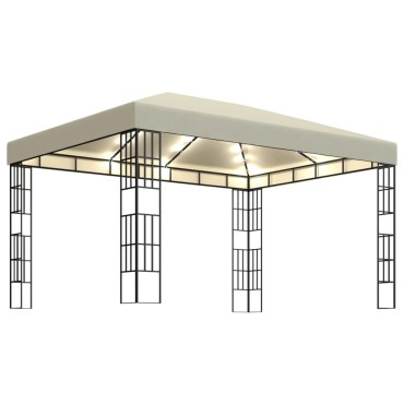 vidaXL Κιόσκι με Φωτάκια LED Κρεμ 3 x 4 μ.