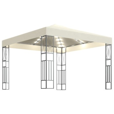 vidaXL Κιόσκι με Φωτάκια LED Κρεμ 3 x 3 μ. Υφασμάτινο