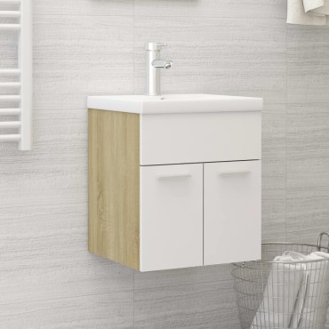 vidaXL Ντουλάπι Μπάνιου με Νιπτήρα Λευκό / Sonoma Δρυς από Επεξ. Ξύλο 41x38,5x46cm