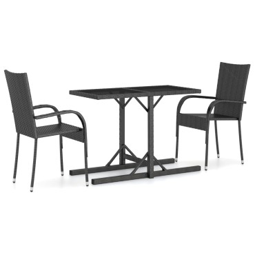 vidaXL Σετ Τραπεζαρίας Κήπου 3 τεμ. Μαύρο 110x53x72cm
