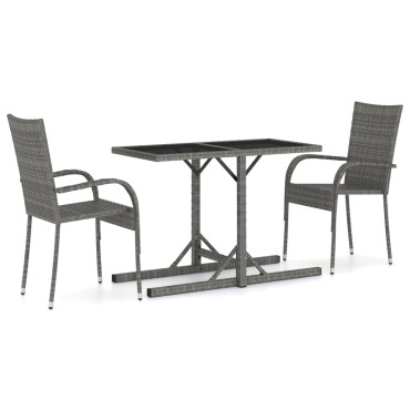 vidaXL Σετ Τραπεζαρίας Κήπου 3 τεμ. Γκρι 110x53x72cm